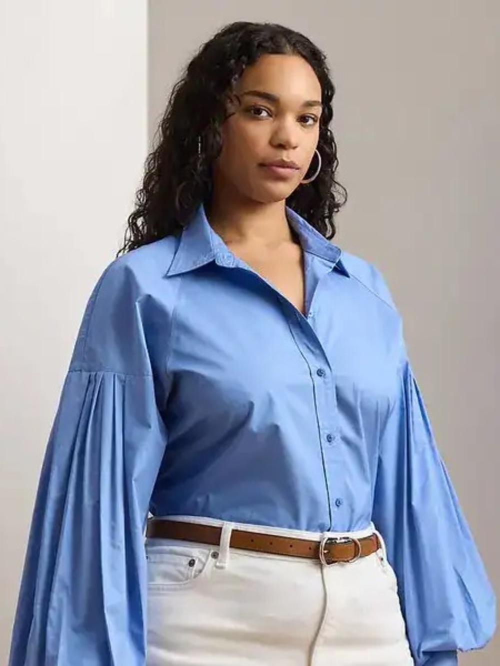 NWT Lauren Ralph Lauren Cotton Poplin Blouson-Sleeve Top – Women’s 3X – Blue